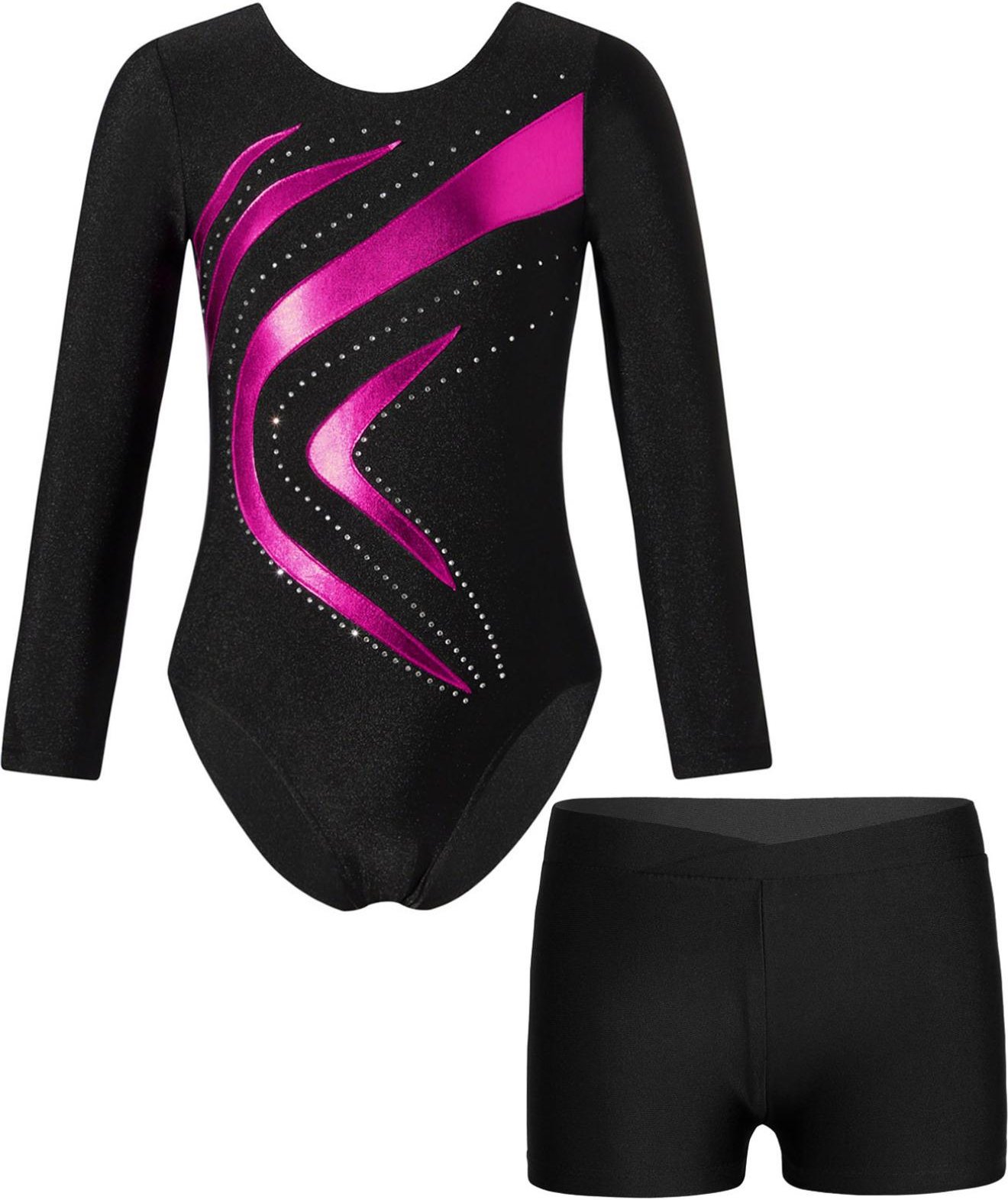 Gymnastik Leotard för flickor Långärmad Dans Leotard Balett Skridskoåkning Performance Kostym Scen Danskläder 7-8 Years varm rosa färg