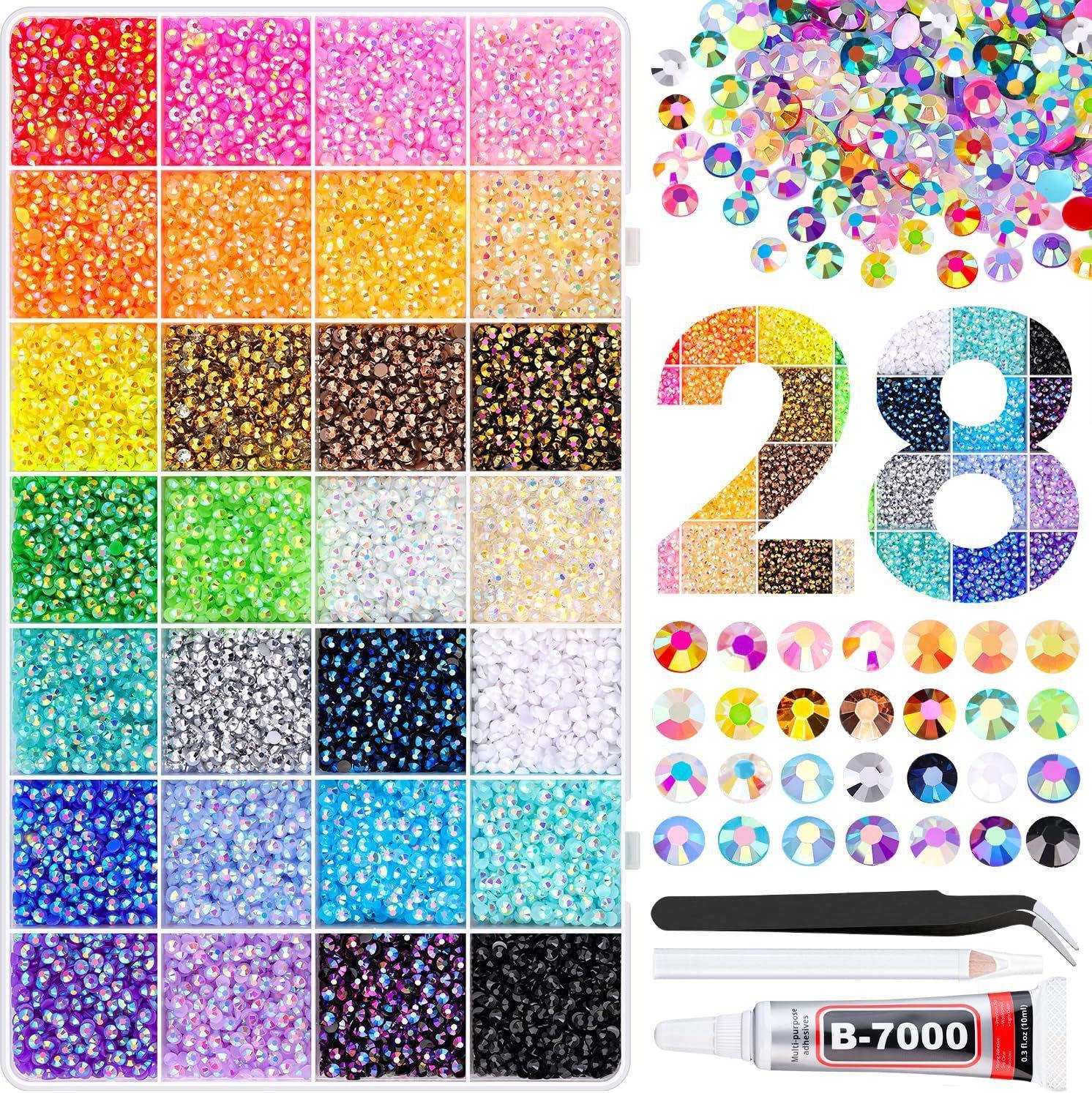 Kristallglans Harts Strass: 40-Facks & 28-Facks 3MM Platt Botten för Nageldekor, DIY-Projekt och Telefondekaler 28 grids, 30000 pieces + 3 glue bottles