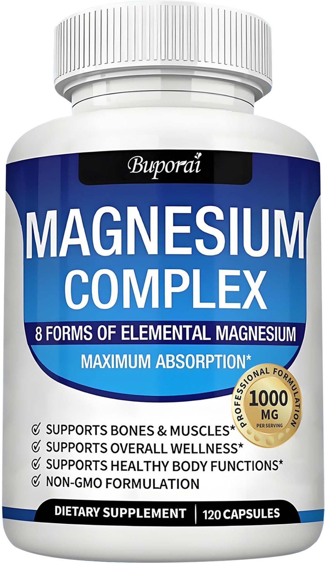 Kosttillskott med en blandning av 8 former av magnesium – inklusive magnesiumglycinat och magnesiumtaurat – för maximal absorption. 120*1 blue