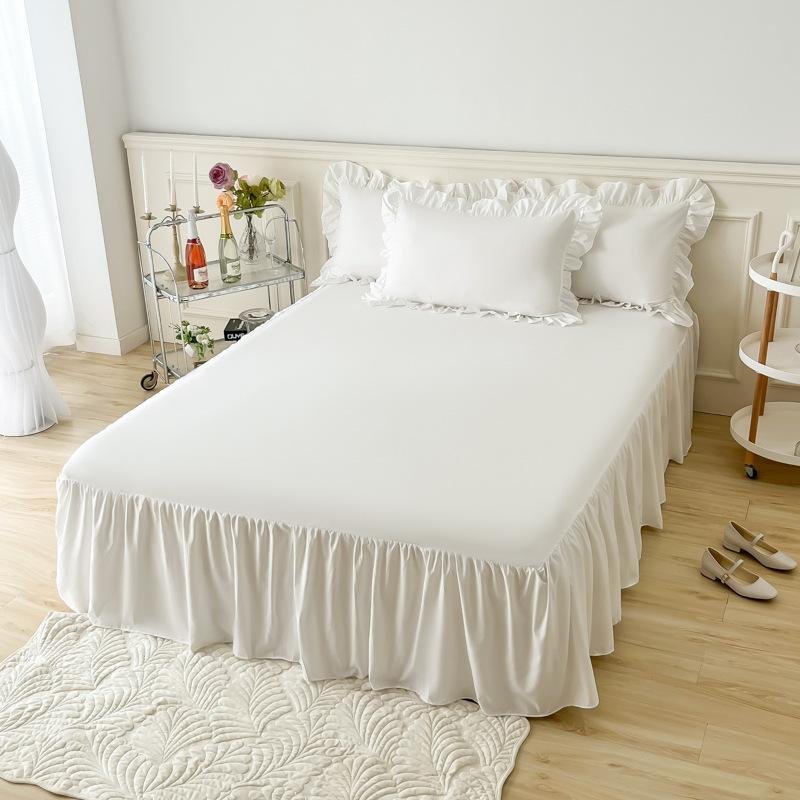 10 färger Enfärgad multi-size enkelsäng kjol Lotus Leaf Spets Säng Kjol Sängkläder Simmons Pads Dammtät glidsäng 120*200+43cm vit