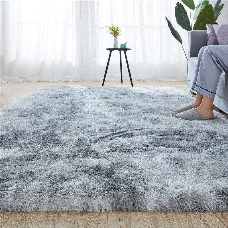 Modern Gradient Tie-Dye Matta i Silke och Ull, Smutsavvisande, Halkfri, Lättskött för Stora Ytor 80 x 160 cm ljusgrå färg