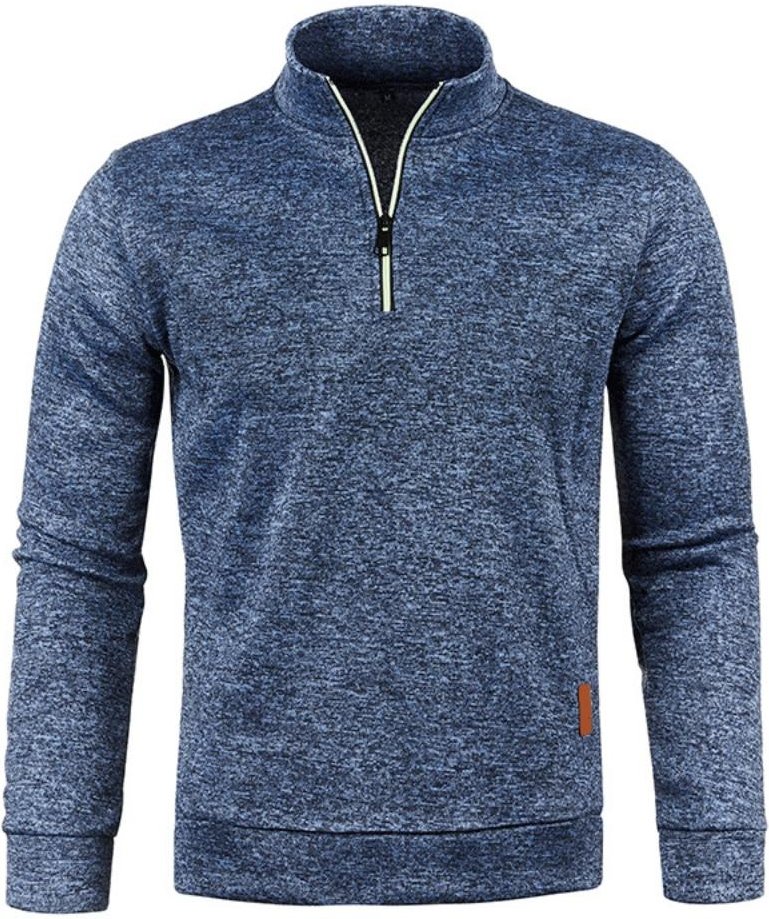 Enfärgad kappa Herr Höst Vinter Långärmad Dragkedja T-shirts för män Pullover Toppsport Herr XXL mörkblå