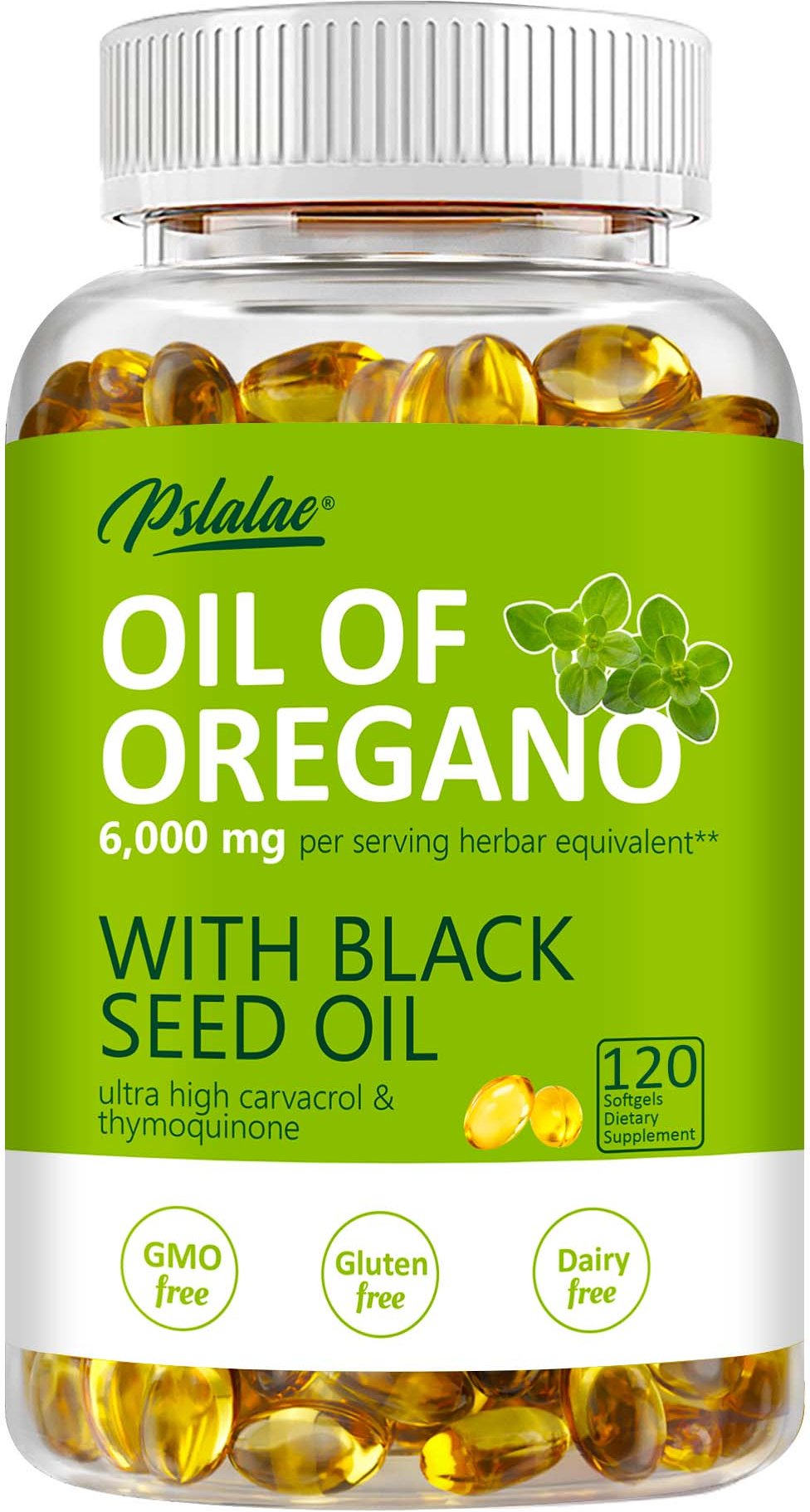 Oreganoolja 6000 mg Kosttillskott, med Karvakrol, Icke-GMO och Glutenfritt 120 yellow