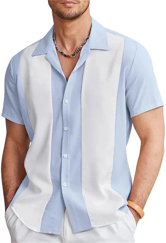 Nya herrskjortor bowlingskjortor button-down-skjortor sommar vardaglig röd kortärmad färgblock krage street wear mode L gray