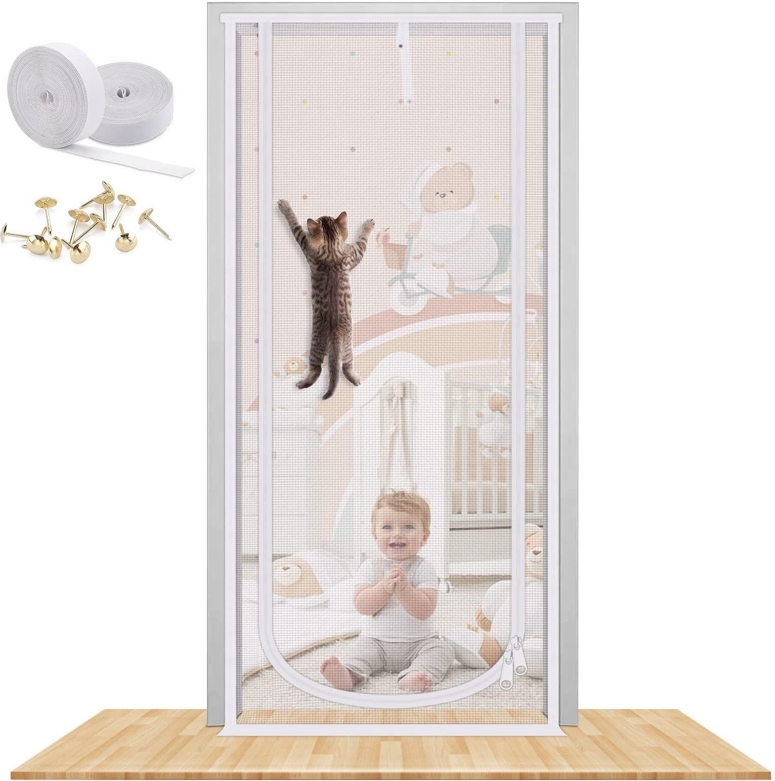 Anti-pet Dörr Gardin Dragkedja Skiljevägg Gaze Hushållsbalkong Anti-mygg 100x220cm vit