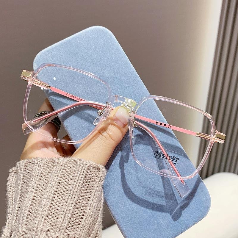 Överdimensionerade läsglasögon Trendiga Antiblått Ljus Framsynta glasögon Dam Optiska glasögon med hög upplösning +2.5 rosa