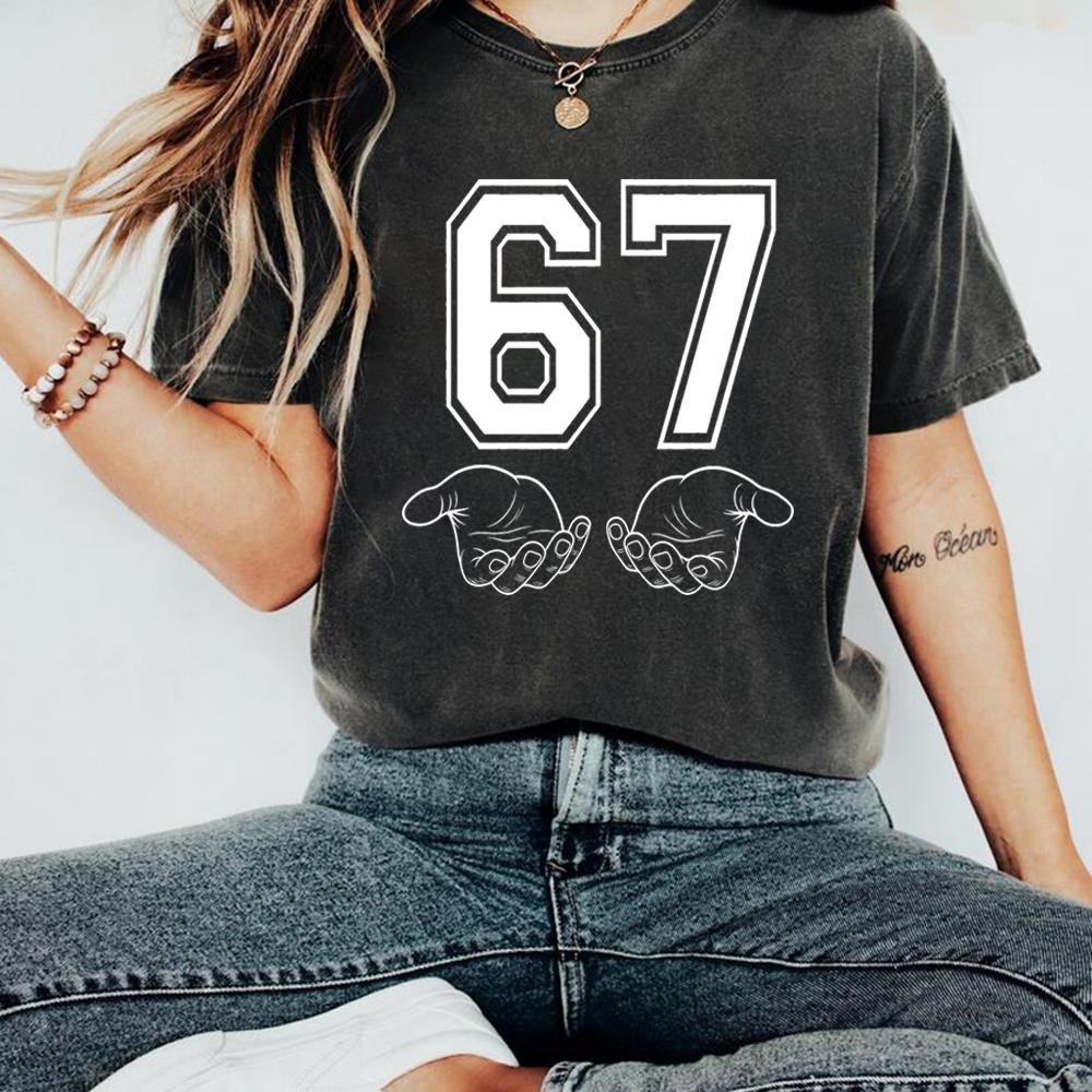 Rolig Six Seven T-shirt 67 Hand T-shirt Meme Generation Alpha T-shirt 67 T-shirt Unisex Kortärmad Topp Rolig Gen Alpha Gåva L white