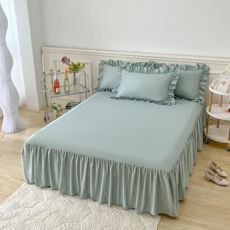 10 färger Enfärgad multi-size enkelsäng kjol Lotus Leaf Spets Säng Kjol Sängkläder Simmons Pads Dammtät glidsäng 100*200+43cm grön