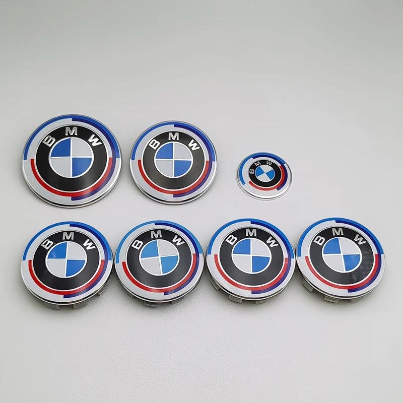 7 st BMW Emblemsats 82mm 74mm 45mm 56mm 68mm Bil Främre Motorhuv Logotyp Bakre Bagagelucka Märke Hjul Centrum Navkapslar Ratt Klistermärke 82 74 56x4 45 gray