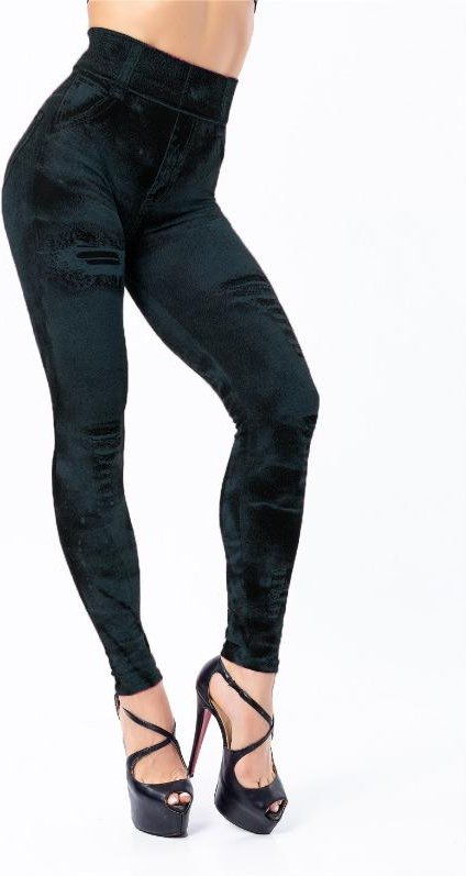 Kvinnor Plus Size Pencil Byxor Imitation Jeans Denim Byxor High Waist Leggings Casual M black