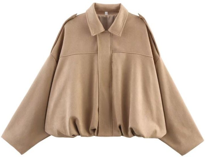 Damjacka i grön mocka Vårmode Fladdermusärm Dragkedja Casual Topp Bomberjacka Chic Damjacka XS khaki