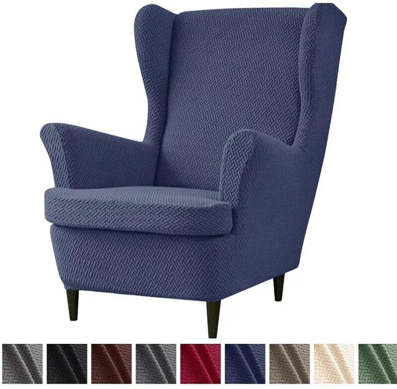 Tjockare elastiska fåtöljöverdrag i jacquard, dammtät, vingryggsäck, enfärgad sofföverdrag med sittdyna