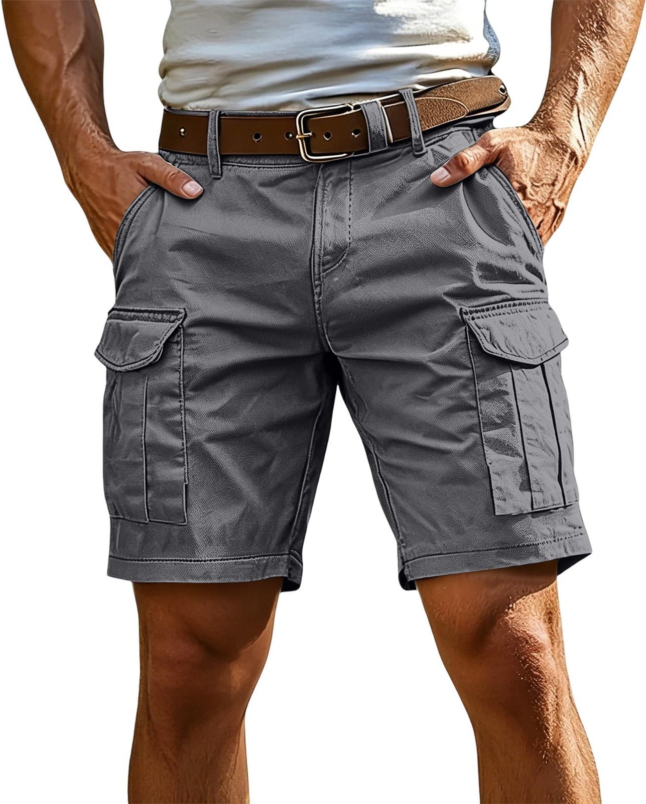 Lätta casual cargoshorts för män, femficksdesign, avslappnad passform, slitstarka shorts för utomhusaktiviteter XL black