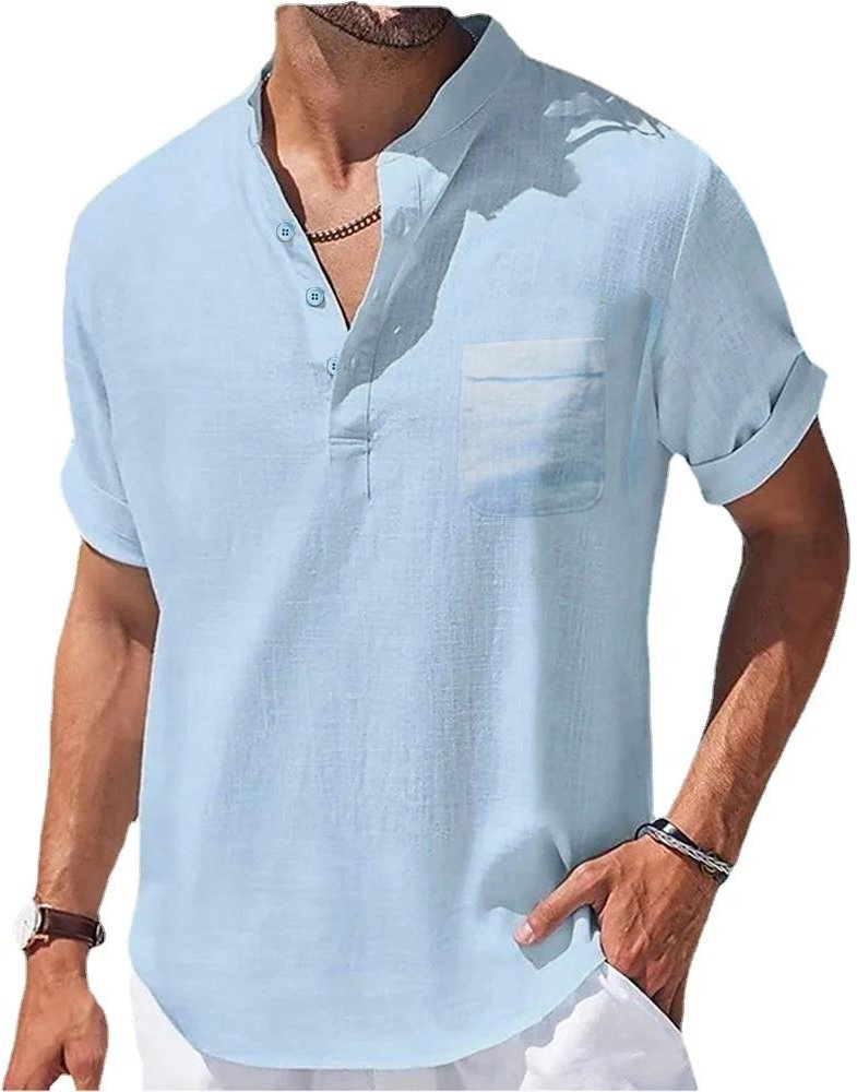 Sommarskjortor i bomull och linne för män Kortärmad skjorta Henry Collar Fritidskläder T-shirts för män Skjortor Herr Kläder för män XL gray