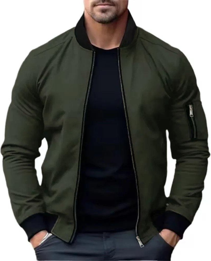 Jackor för Män Enfärgad Bomberjacka Kappa Business Herrkappor Vindjacka Herr Dragkedja Koreansk Basic Streetwear Toppar XXXL armégrön färg