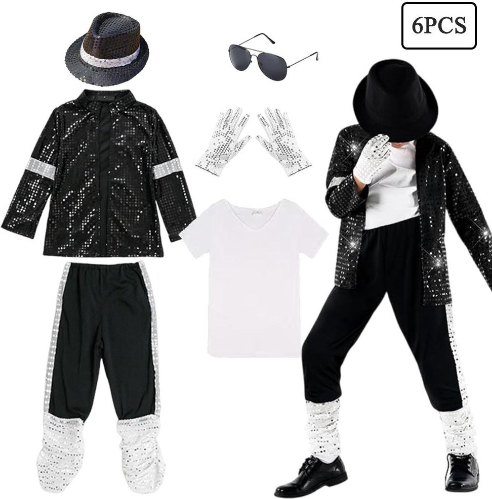 Barn Halloween Cosplay Kostym Pojkar Dansuppvisning Performance Fest Michael Jackson Karneval Popstjärna Kostym 3T(110) black