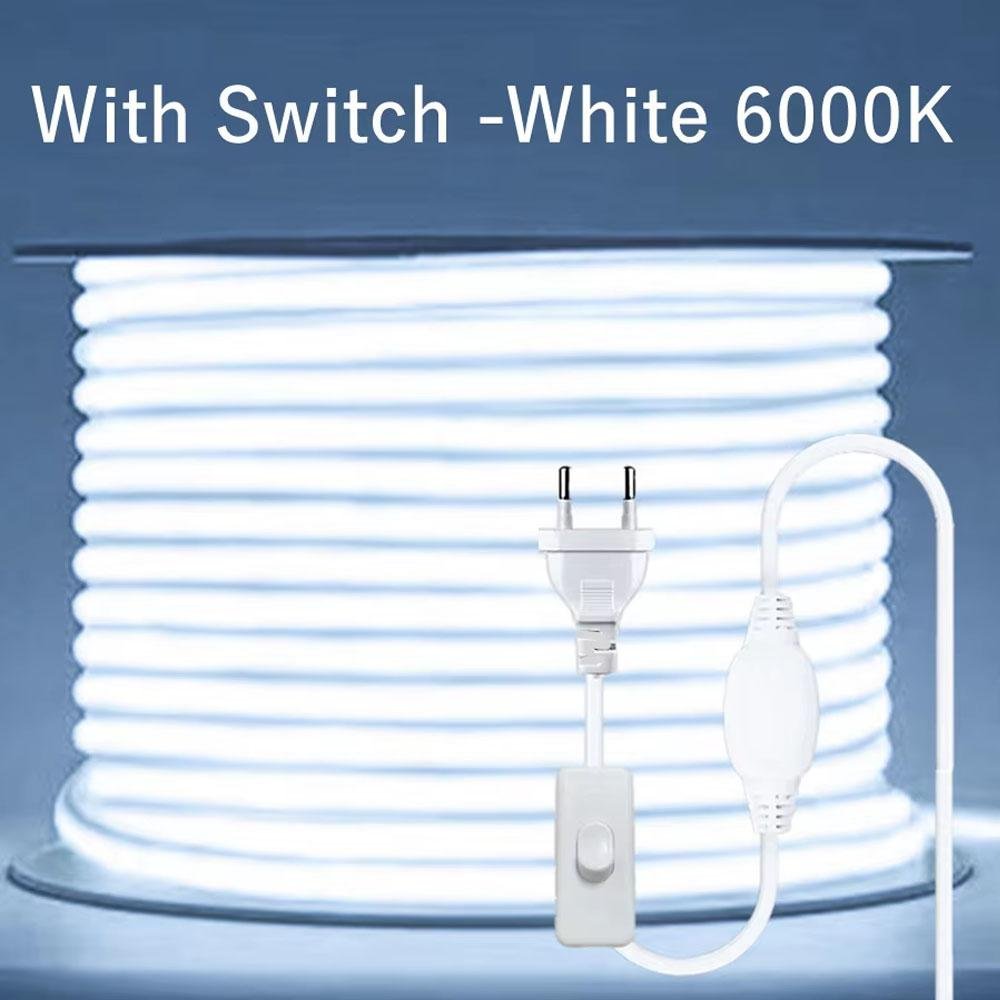 220V LED-remsa Vattentät Lins COB Flexibelt Band Med Strömbrytare/Dimbar EU-kontakt För Rum Sovrum Kök Utomhus Trädgårdsbelysning 4M With Switch kall vit färg