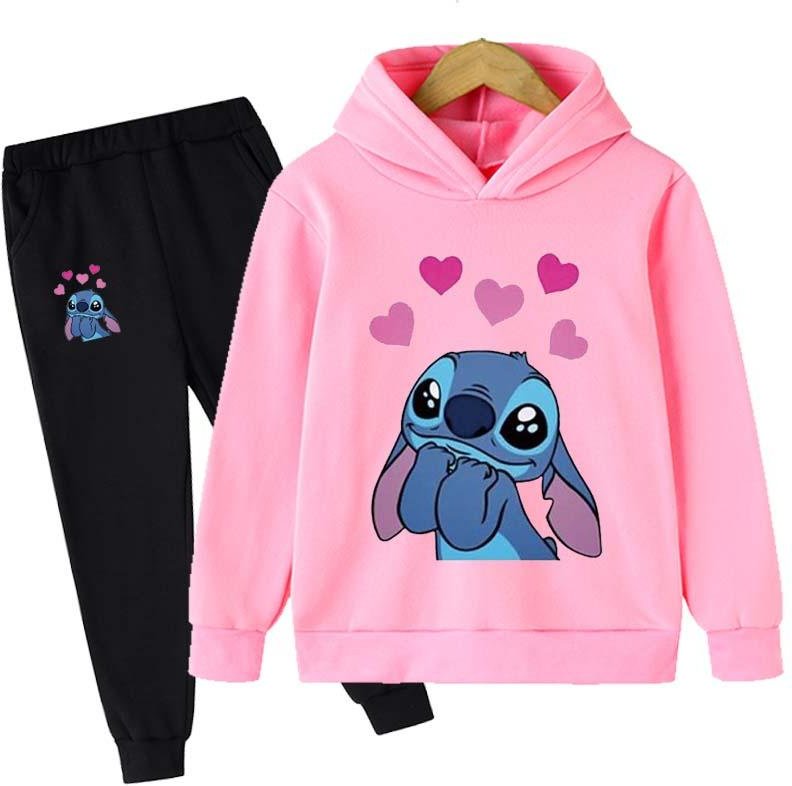 2025 MINISO Stitch Hoodies+Byxor Set Barn 1-16 År Kostym Pojkar Träningsset Barn Märke Sportkostymer Liten Monster Hoodies Toppar +Byxor 2st Set 110 white