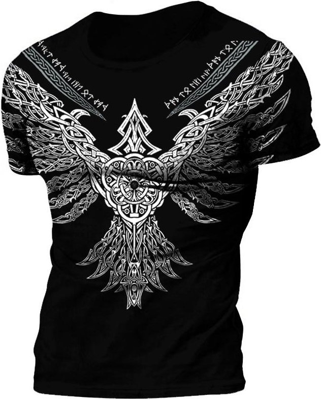 Retro Viking Tattoo 3D Print Herr T-shirts Summer Viking Odin Crew Neck Lös Kortärmad Casual Toppar T-shirts Oversized T-shirts 2XL gray