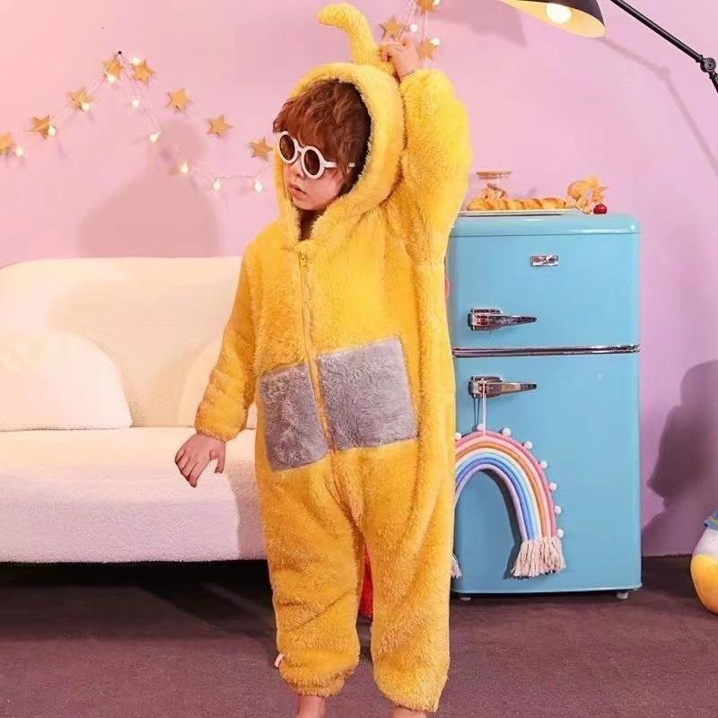 Unisex Barn Pojkar Flickor Tecknade Pyjamas Anime Tjock Korallfleece Jumpsuit Sovkläder 170cm gul