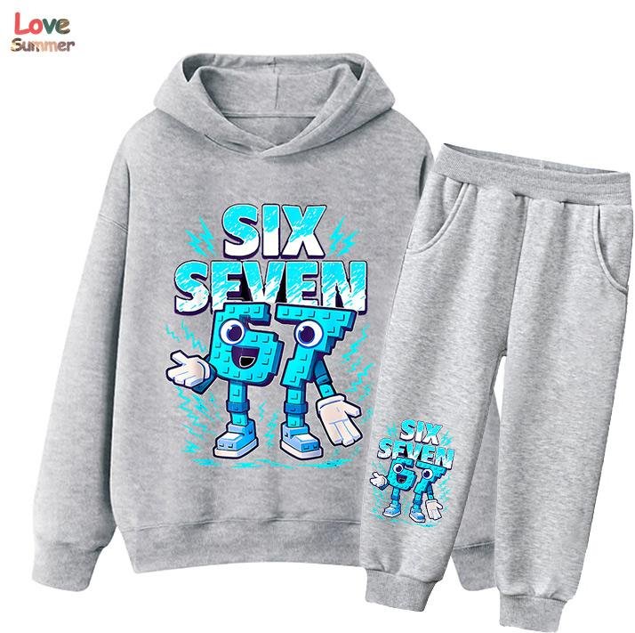 67 Six Seven hoodie byxa 2 st pojkar flickor Italian Brainrot Barn Flicka Sweatshirt 2 st Kostym Hoody Baby Casual Träningsdräkt 150CM white