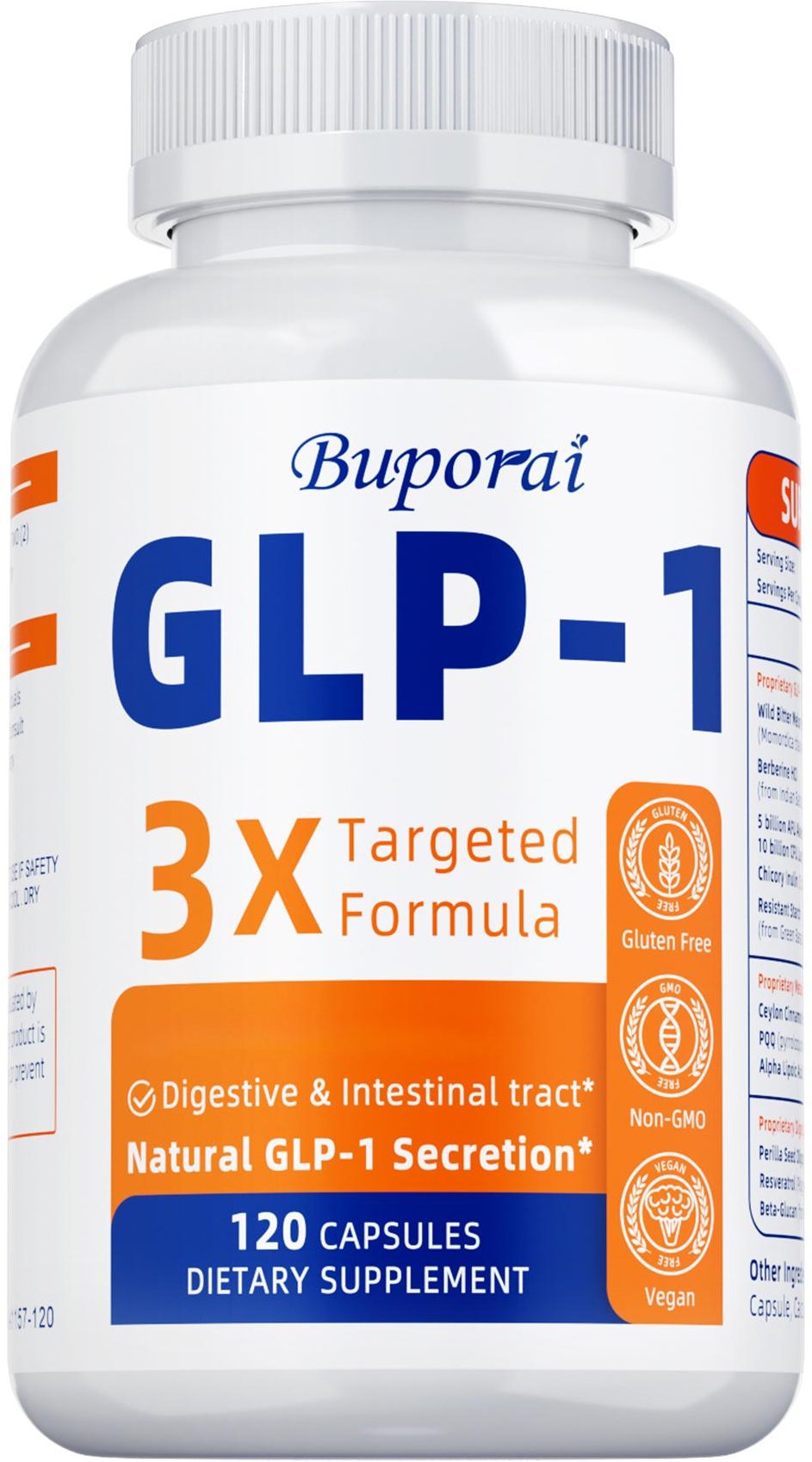 Stöd för GLP-1, Trippelstyrka, Metabolism, Matsmältning och Tarmhälsa, 120 Kapslar 120