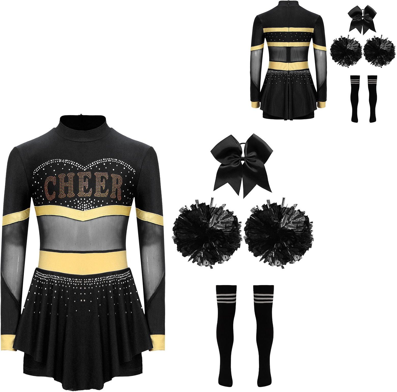 Barn Flickor Cheerleading Outfits Halloween Fancy Dress Cheer Leader Cosplay Kostym Dans Festkläder 13-14 Years black