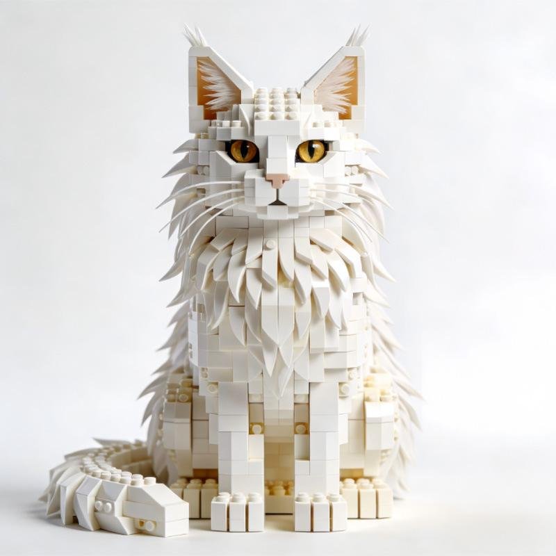 Realistisk Maine Coon Katt Byggklossar DIY Montering Djurmodell Skrivbordsutsmyckning Samlarobjekt Gåva white