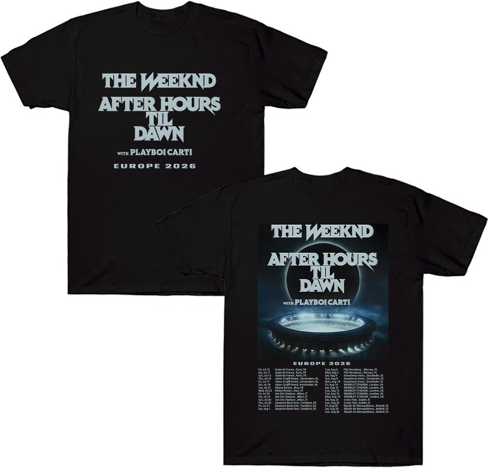 TheWeeknd After Hours Til Dawn Europa 2026 T-shirts Grafiska T-shirts Dam Herr Hip Hop T-shirt Trendig Stil Kläder Bomulls T-shirts M svart