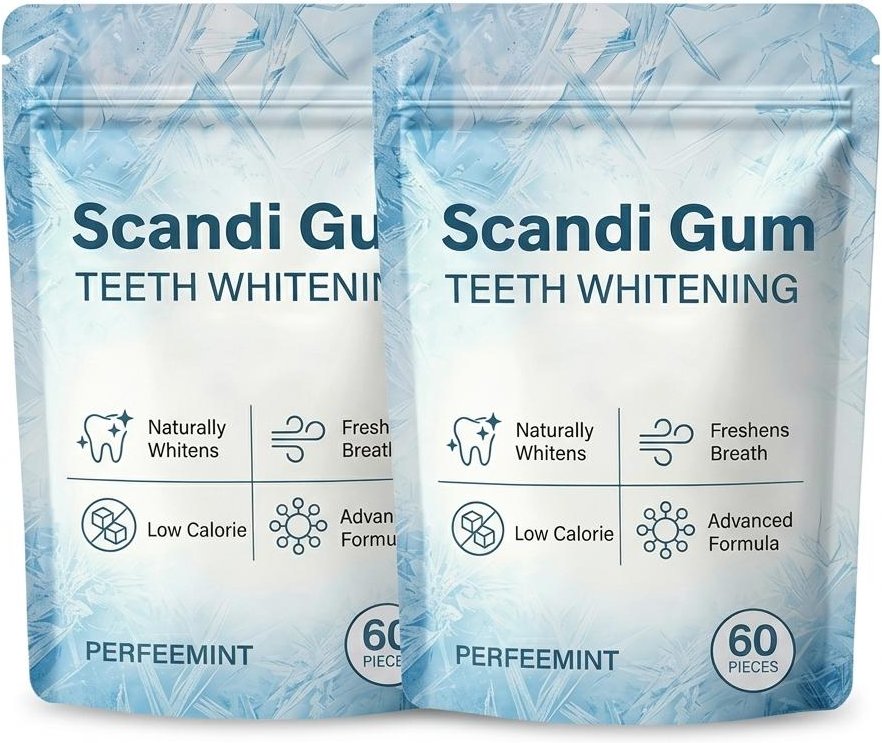 Scandi Gum Tandblekande Tuggummi – Fräsch Mynta, Sockerfritt & Andedräktsfräschör (60 st) 2pack