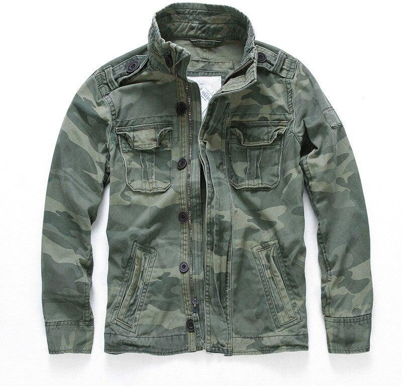 Kamouflage stridsjackor för män Retro Militärficka Herr Denim Macket Ytterkläder Kappor Casual Man Bomull M grön/kamouflage