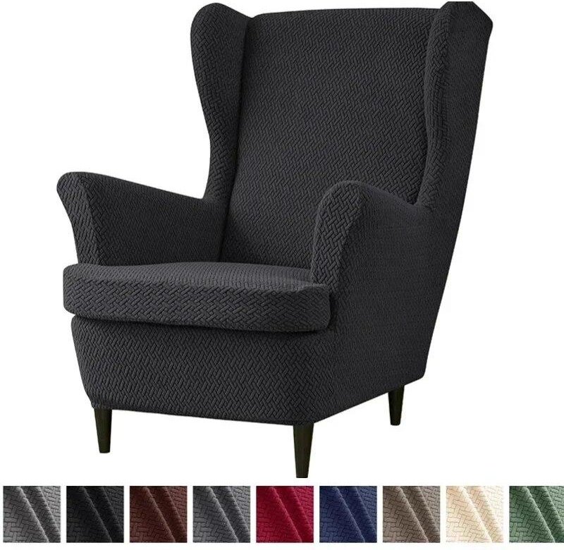 Tjockare elastiska fåtöljöverdrag i jacquard, dammtät, vingryggsäck, enfärgad sofföverdrag med sittdyna