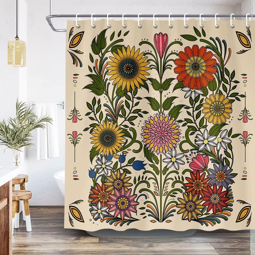 William Morris Vintage Trädgårdskonst Floral Duschdraperi, Tungviktstyg, Tvättbara Badrumsgardiner W220xH180cm