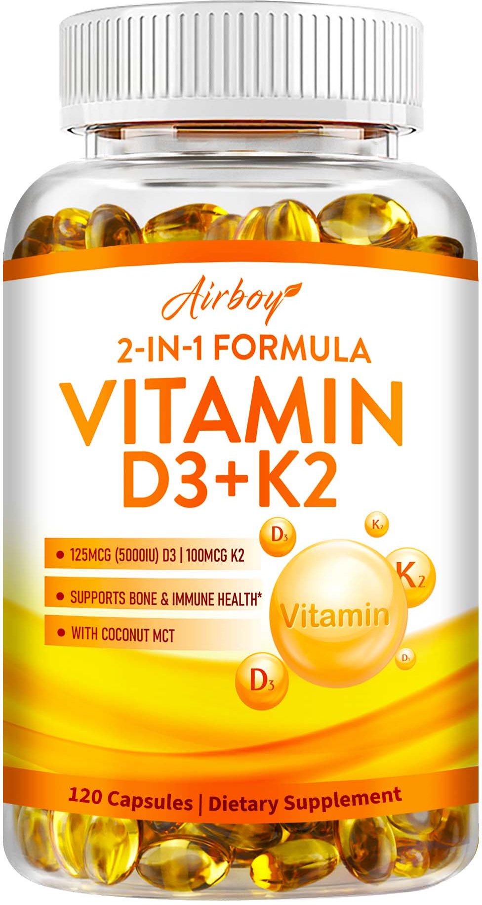 D3-vitamin + K2 - Kokosolja - Ben- och Ledhälsa, Immun- och Metabolismstöd 120 beige