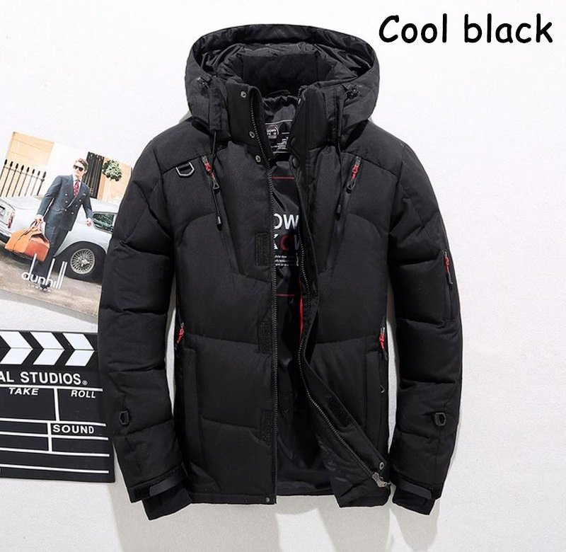 -30℃ Vinter Herr Anka Tjock dunjacka Herr Snow Parkas Kappa Man Varm vinterdunjacka Ytterkläder 3XL cool svart färg