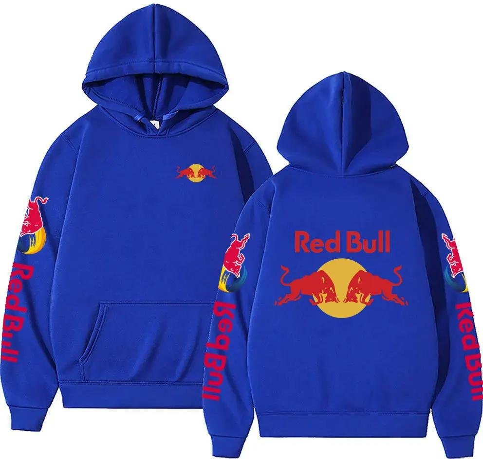 Red Bull-logotyptryck Herrluvtröja Vår Höst Nytt Mode Ledigt Mode Bekväm Varm Lös Luvtröja L blå