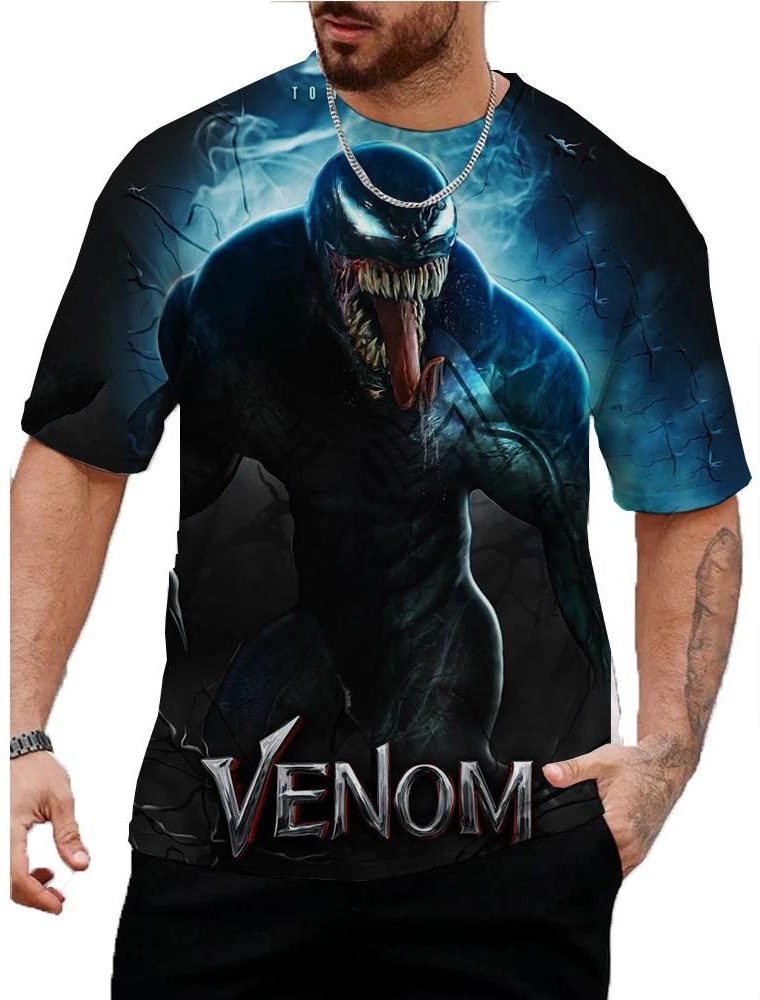 Marvel Venom Grafisk T-shirt Herr Sommar Tecknad Toppar Man Casual Snygga Kortärmade Kläder Mode Trend Streetwear 4XL black