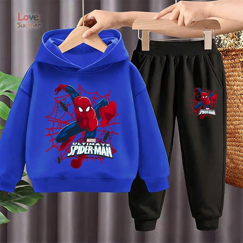 Marvel Barnhuvtröjor+byxor 2-delade set Spindelmannen Huvtröjebyxor Barn Cosplay Anime Tröja Barnkläder 4-14 år 110 black