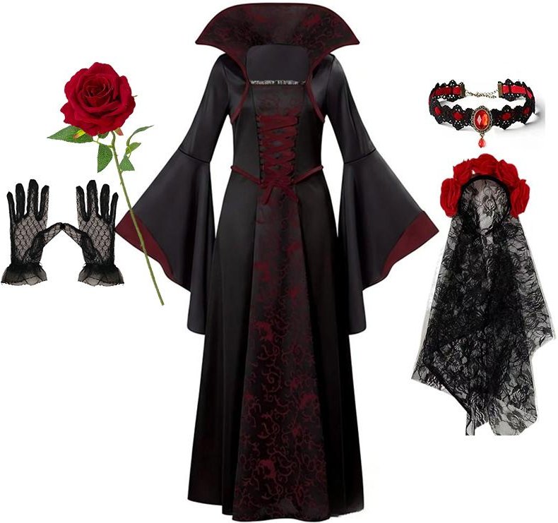 Flickor Cosplay Röd Vampyr Halloweenklänning För Barn Spökbrud Gotisk Kostym Vampiran Karnevalskläder Svarta Röda Kläder 140cm black