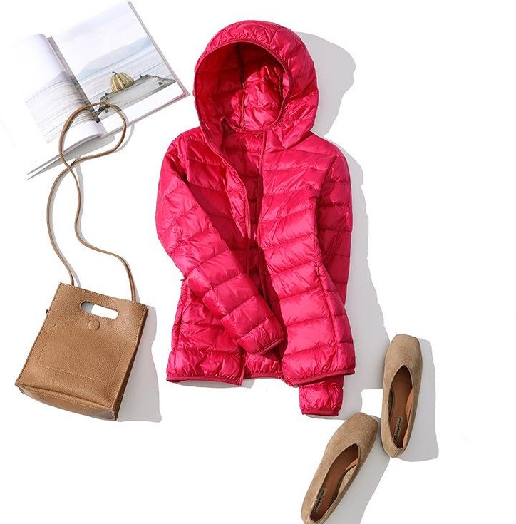 Ultralätt Plus Size Tunn Dunjacka Kvinnor Höst Vinter Smal Kort Huva Varm Vit Duck Dunrock Kvinnor Ytterkläder M