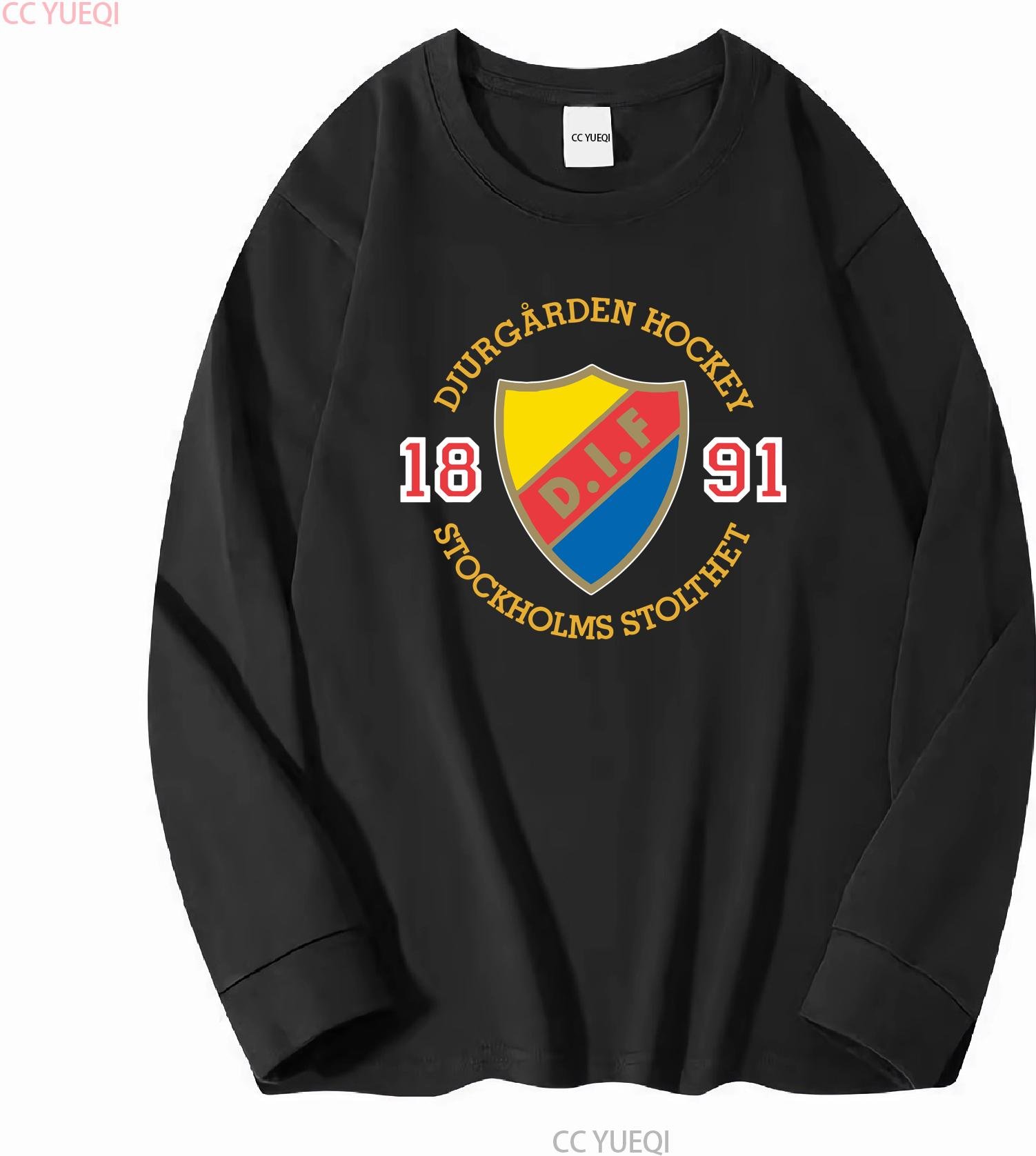 Djurgårdens IF SHL Stockholm Sverige Professionell Hockey Herr T-shirt långa eller korta ärmar vintage Tvättad Vardaglig Mjuk mode 4XL black