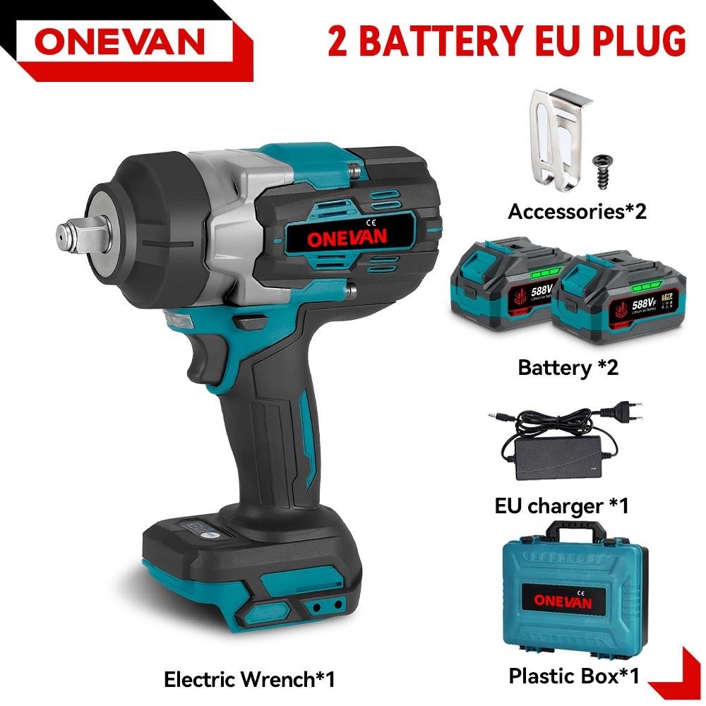 ONEVAN 2800N.M 2800W borstlös elektrisk slagnyckel 1/2 tum sladdlös slagnyckel Skruvmejselverktyg för Makita 18V batteri 2 Battery Set B