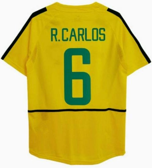 VM 2002 Brasilien Retro Fotbollströja: Carlos #6, Ronaldo #9, #11, och Ball Apparel. Small
