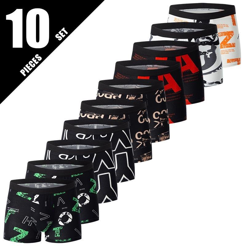 10-pack Moderiktiga Tryckta Herrkalsonger Casual Modebyxor M black
