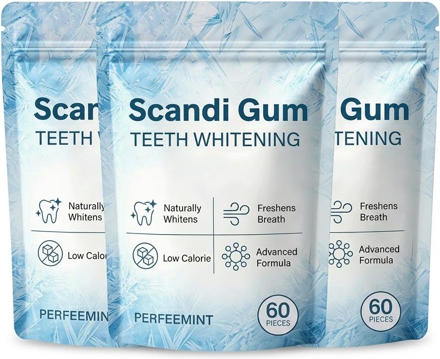 Scandi Gum Tandblekande Tuggummi – Fräsch Mynta, Sockerfritt & Andedräktsfräschör (60 st) 3pack