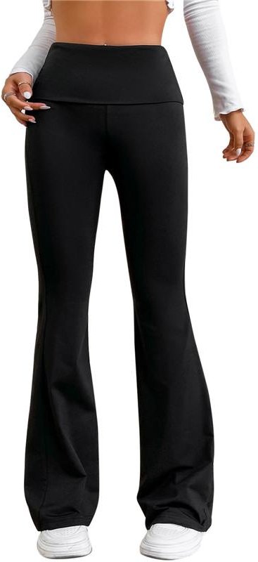 Kvinnor Micro Flared Shark Byxor Leggings Slim Yoga Byxor Kvinnor Hög midja Breda Ben Byxor Gym Sport Utsvängda Byxor Dansbyxor L svart