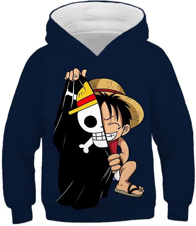 One Piece Barn Hoodie Sweatshirt One Piece Pojkar Flickor 3D-tryck Sporttröja Cosplay Kostym Barn Pullovers Toppar 140 black