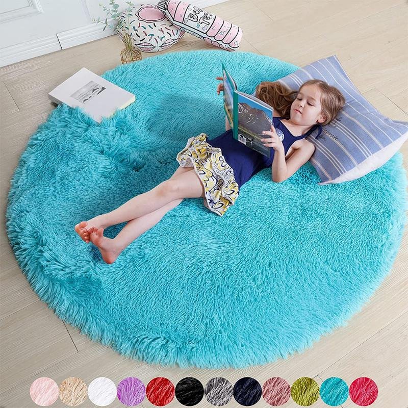 Plysch rund matta Fluffiga vita mattor för vardagsrum Mjuk heminredning Sovrum Barnrum dekoration Salong Tjock lugg matta 120*120cm