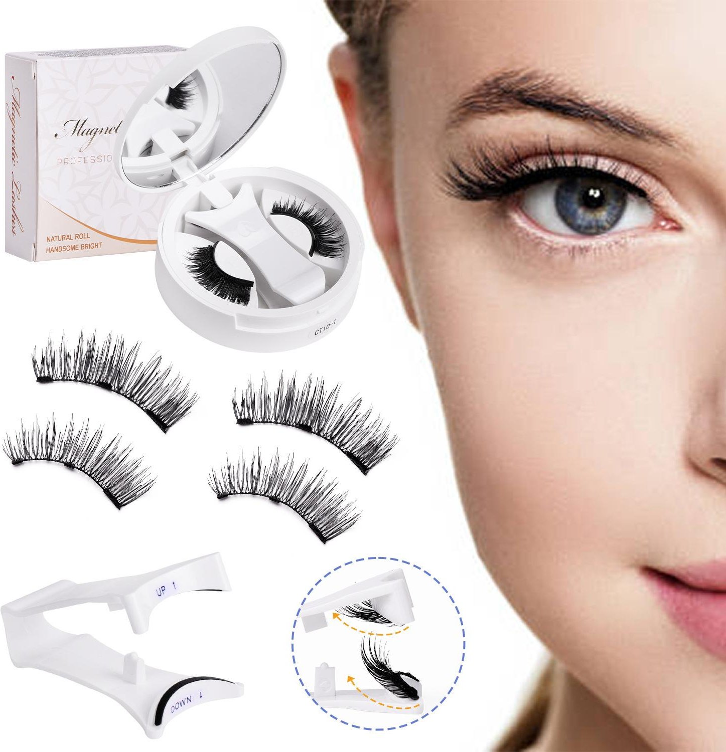 Bärbart set med 3D-magnetiska ögonfransar – Naturliga och voluminösa lösögonfransar, limfria och återanvändbara, enkla att applicera CT10-1 beige