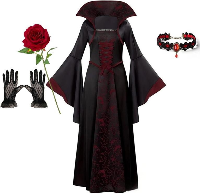 Flickor Cosplay Röd Vampyr Halloweenklänning För Barn Spökbrud Gotisk Kostym Vampiran Karnevalskläder Svarta Röda Kläder 140cm black